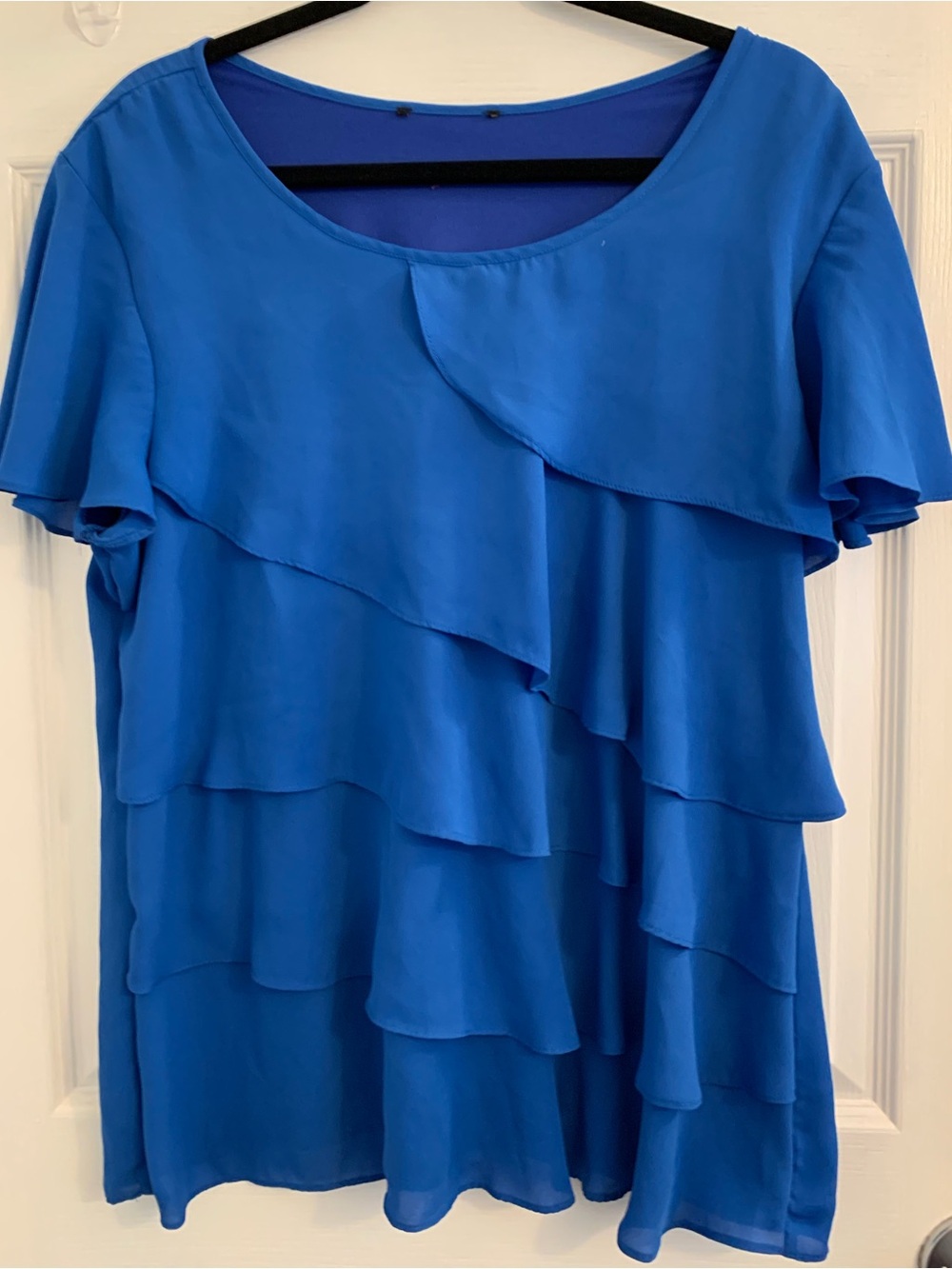 Women's Cobalt Blue Tiered Ruffle Blouse. Size large. $10